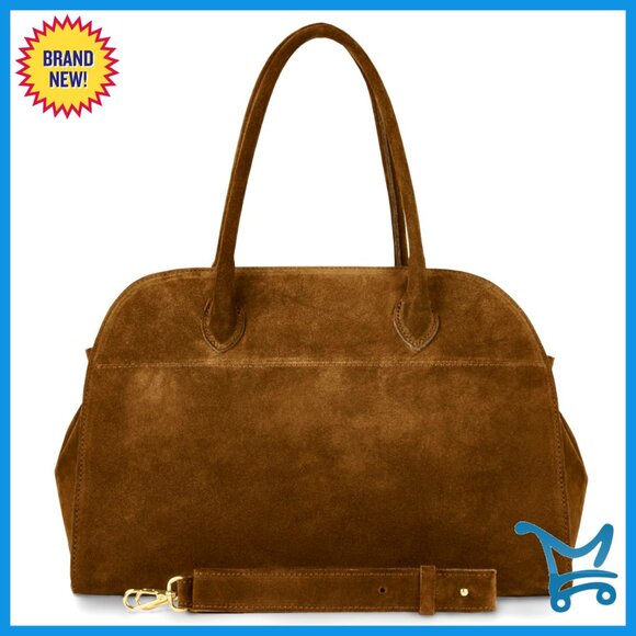 Italian Suede Top-Handle Shoulder Bag with Detachable Strap